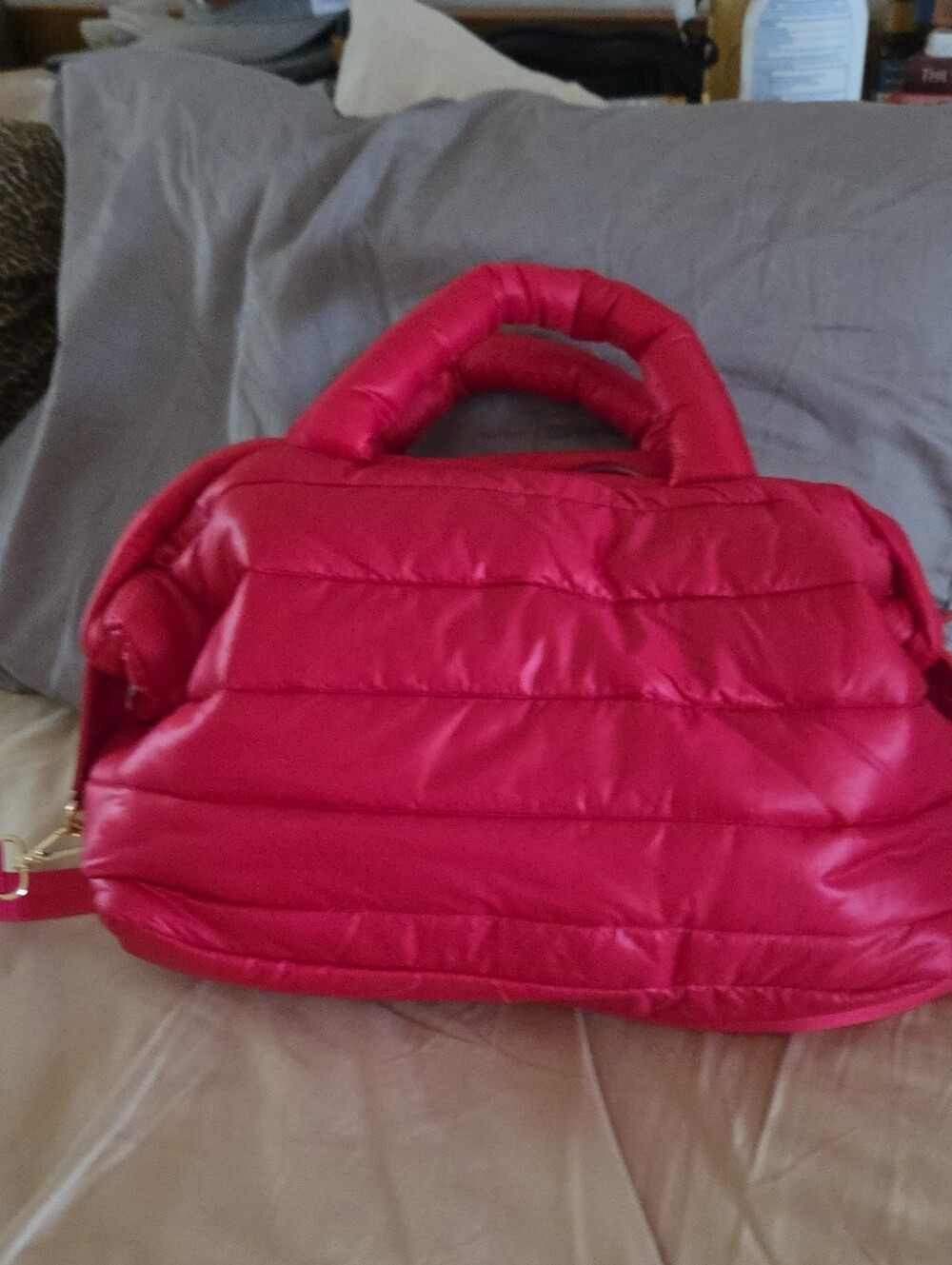 Padded Quilted Tote Bag in Hot Pink - Women